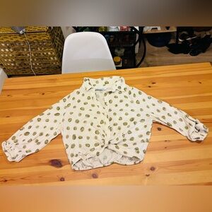 Zara Cream and Green Button Down Shirt Casual Style